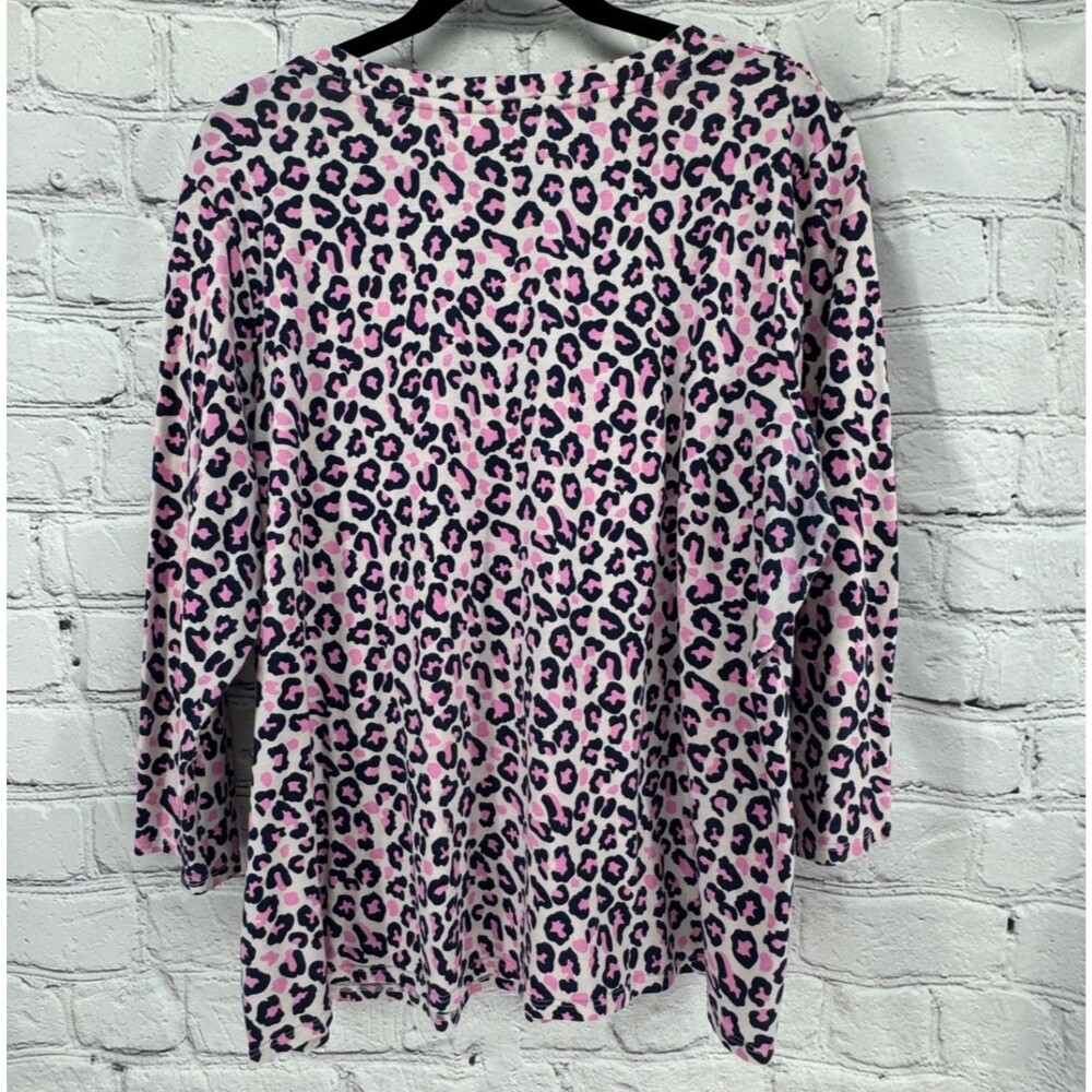 Crown & Ivy Top Women's 3X Pink Leopard Tee Shirt 3/4 Sleeve - Picture 2 of 9